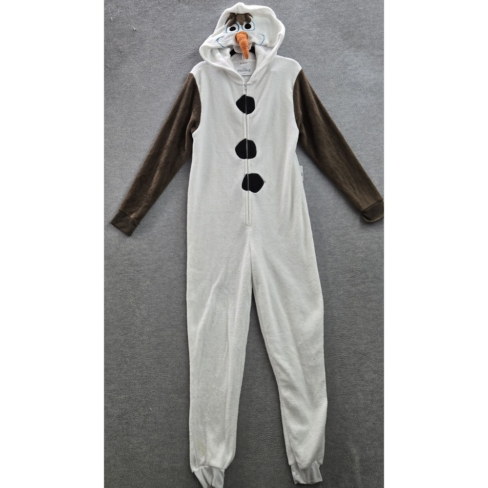 Disney Women Sleepwear L White Jumpsuit Fleece Olaf Face Costume READ